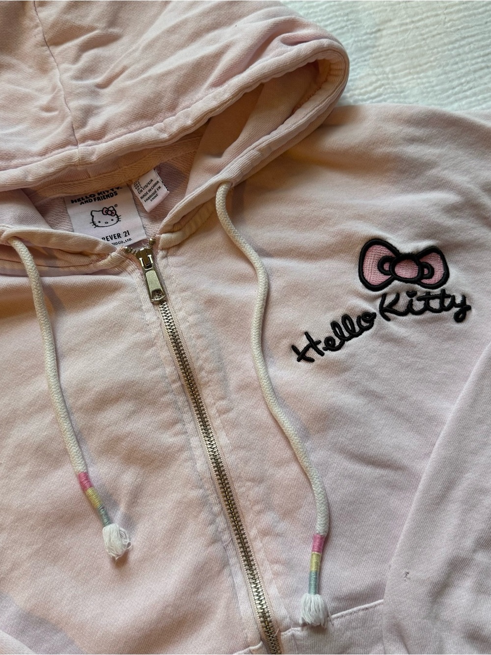 Hello Kitty Pale Pink Zip Hoodie with Embroidered Logo - Picture 2 of 6